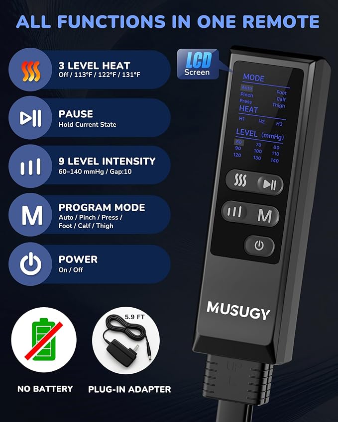 Leg Massager with Heat and Compression : Sequential Compression Boots with 6 Modes,9 Intensity and 3 Heat for Circulation and Pain Relief - Christmas Birthday Gifts for Mom, Dad, Athletes, Gym