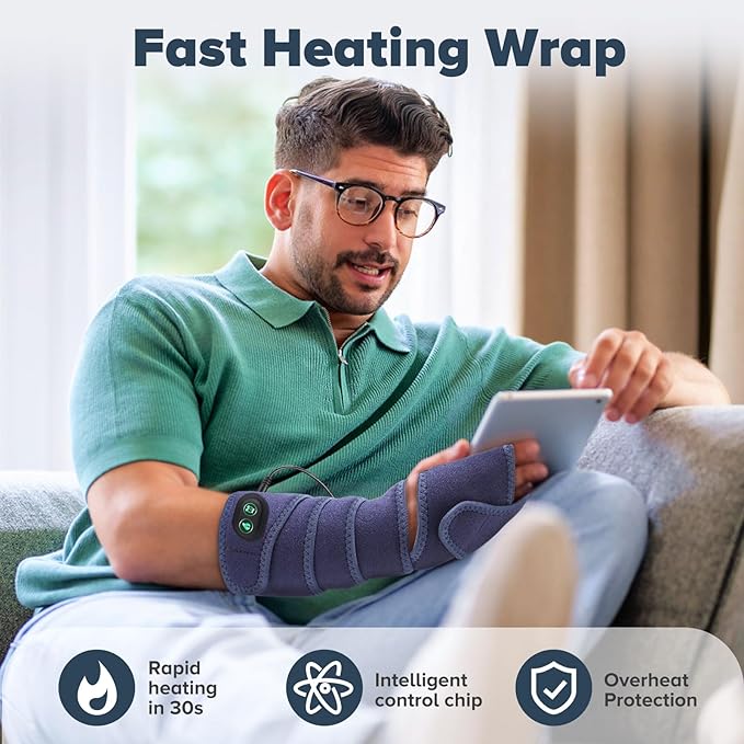 Versatile Heating Pad for Arm, Elbow, Wrist, Leg, Stomach, with 3 Time Settings, 4 Heating Levels, 78 inches Long Cord, Flexible Hot Therapy Wrap for Targeted Pain Relief (Blue)