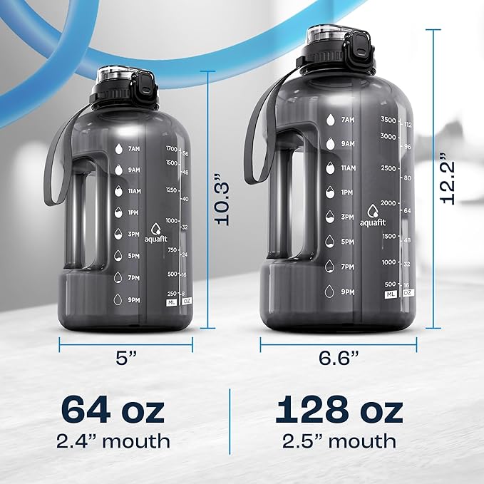 AQUAFIT Half Gallon Water Bottle with Time Marker - Straw & Chug Lid - BPA Free Gym Water Bottle with Straw - Big Gallon Jug (Nebula, 64 oz - 2in1 Lid)