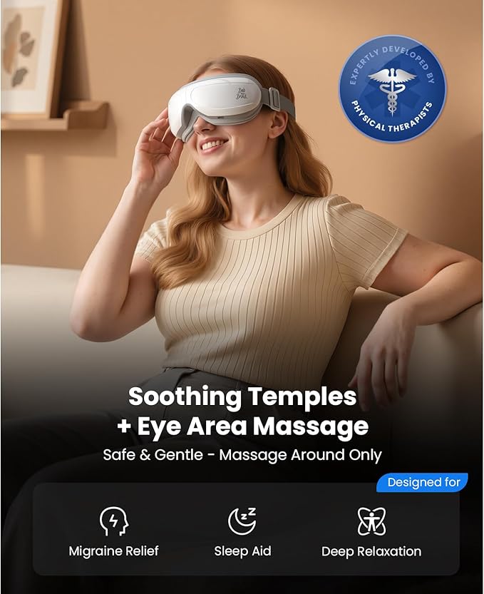 BOB AND BRAD Eye Massager FSA Eligible/HSA Eligible, EyeOasis 2 Heated Eye Mask for Migraines with Music, Smart Migraine Massager Reduce Dry Eyes Improve Sleep, Birthday Gifts for Women Men Mom Dad