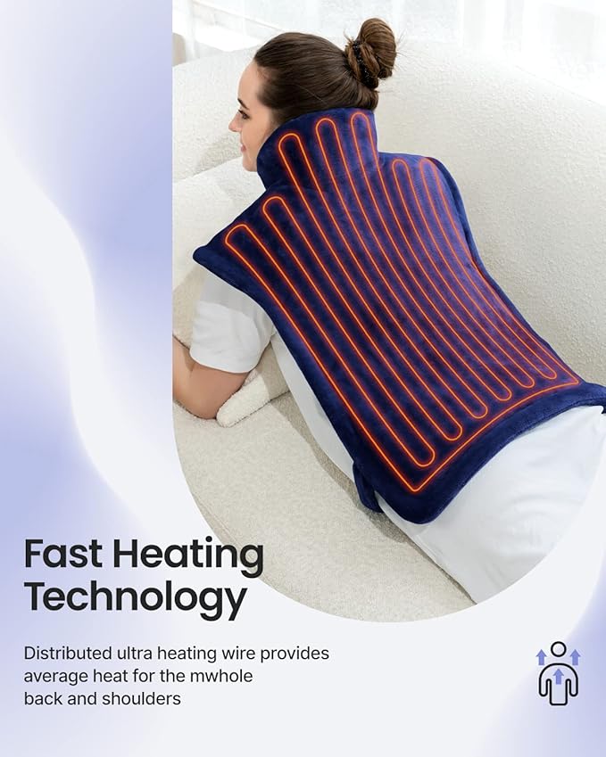 RENPHO Back Heating Pad for Back Pain Relief, Birthday Christmas Gifts for Women Men Mom Dad Grandma, FSA Eligible, Neck and Shoulder Heat Pad, Auto Shut Off, ETL Certified, 24"x33", Dark Blue