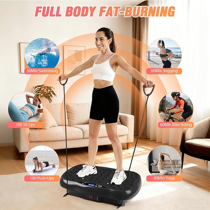 ALSO GO Vibration Plate Exercise Machine, 120-Level & 3 Workout Modes Vibration Board for Weight Loss/Lymphatic Drainage, 400lbs Capacity with Resistance Bands, Full Body Platform for Home Fitness