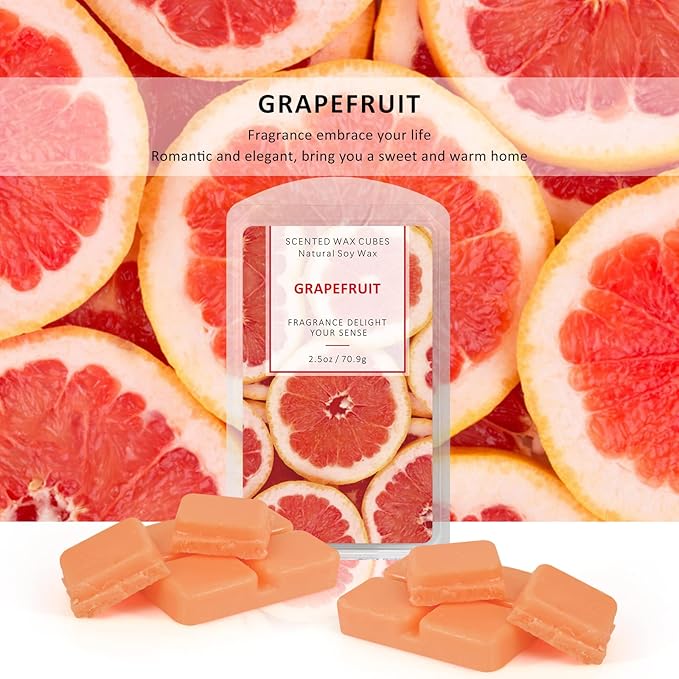 STRN Wax Melts Soy Long Lasting Scented Cubes 4 Pack for Warmer, Scented Wax Cubes for Making Candle, Grapefruit, Cherry Blossoms, Wild Bluebell, Plumeria (4x2.5 oz)