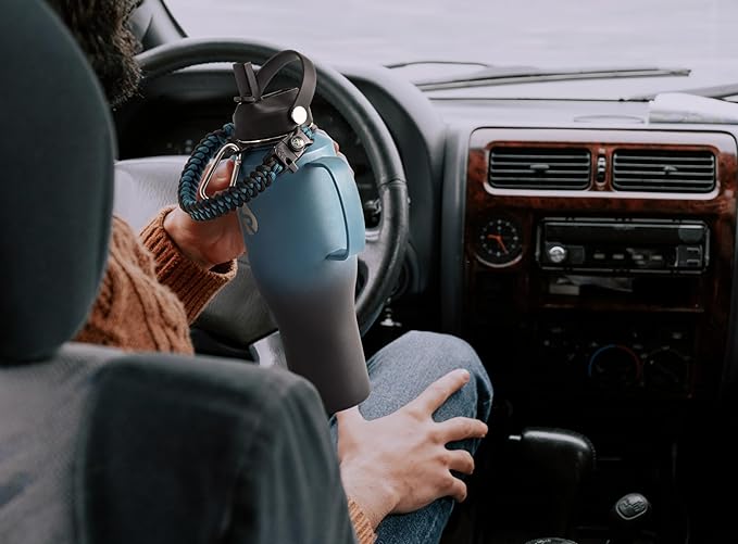 Insulated Water Bottle 40oz (Cold for 48 Hrs), Stainless Steel Water Bottle with Handle & Straw Lid & Paracord Handle, Triple Wall Vacuum Leakproof Travel Flask, Fit in Any Car Cup Holder