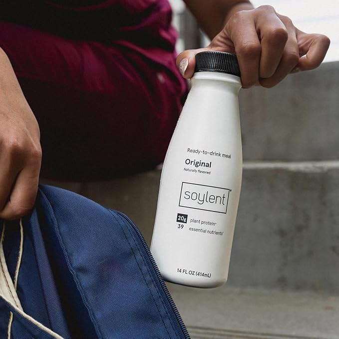 Soylent Original Meal Replacement Shake, Ready-to-Drink Plant Based Protein Drink, Contains 20g Complete Vegan Protein and 1g Sugar, 14oz, 12 Pack