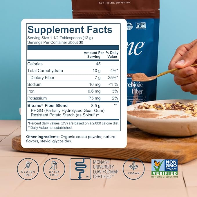 Daily Prebiotic Fiber Powder Chocolate - 7g Per Serving - Soluble & Insoluble Fiber Supplement Powder for Women & Men - Digestive Health & Gut Health - GLP-1 Friendly, Sugar Free - 30 Servings