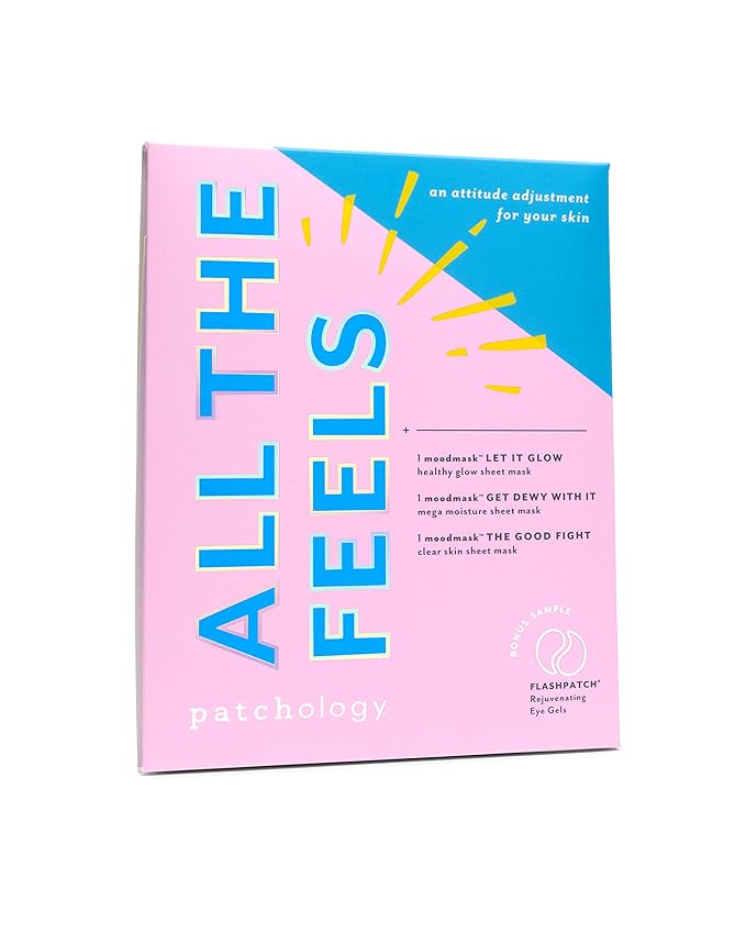 Patchology "All the Feels Sheet Masks - Hydrating Face Masks for dry skin and blotchy redness. Facial Sheet Mask Skincare Treatment to reduce puffiness, redness and wrinkles (3 Piece Set)