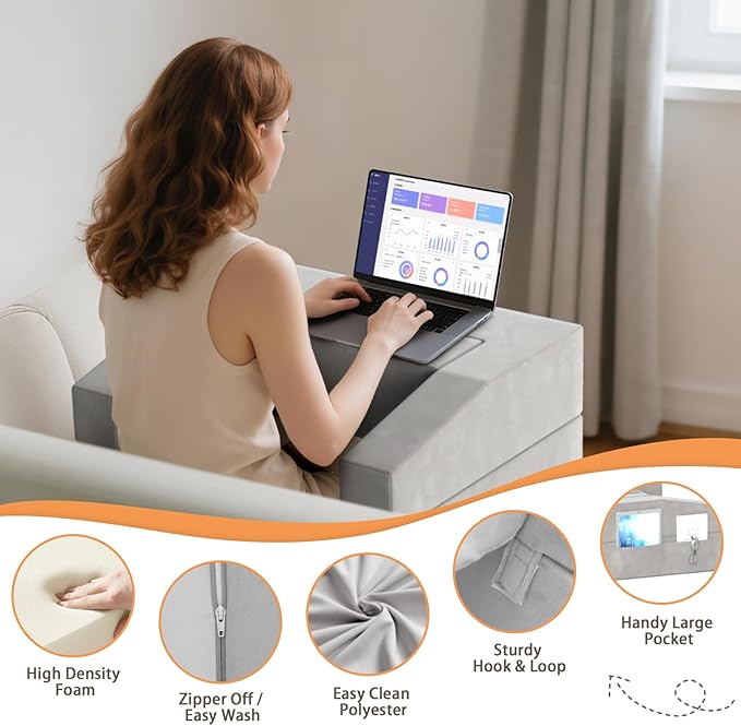 Extra Large Memory Foam Reading & Gaming Pillow with Adjustable Arm Rest, Lap Desk Pillow for Adults – Ergonomic Support for Working, Gaming, Reading in Bed, Couch, Floor