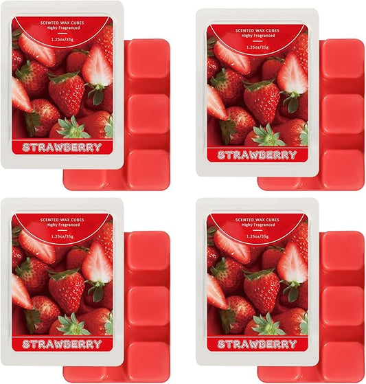 STRN Wax Melts Soy Wax Cubes 4 Pack Strawberry Scented, Long-Lasting Fragrance Scented Wax Cubes for Warmers Natural Soy Wax for Candle Wax Melts (4 x 1.25oz)