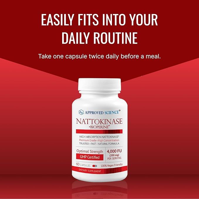 Approved Science Nattokinase - 4,000 FU - 200 mg - Free of Vitamin K2 - Contains BioPerine - One Month Supply - Vegan, Non-GMO - 360 Capsules