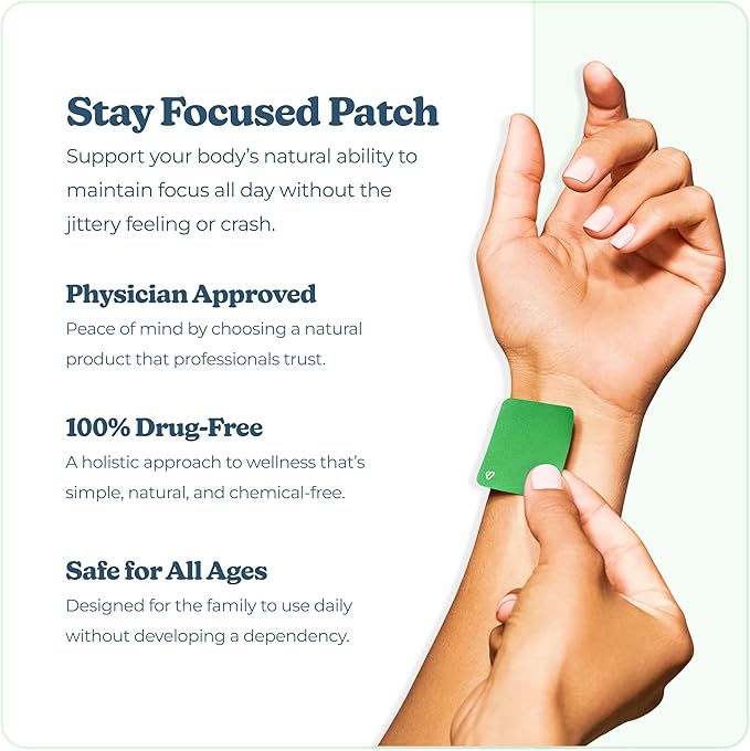 Vibrants Stay Focused Patches | Essential Pack of 28 Natural Bio-Frequency Patches for Focus Plus Refillable Case