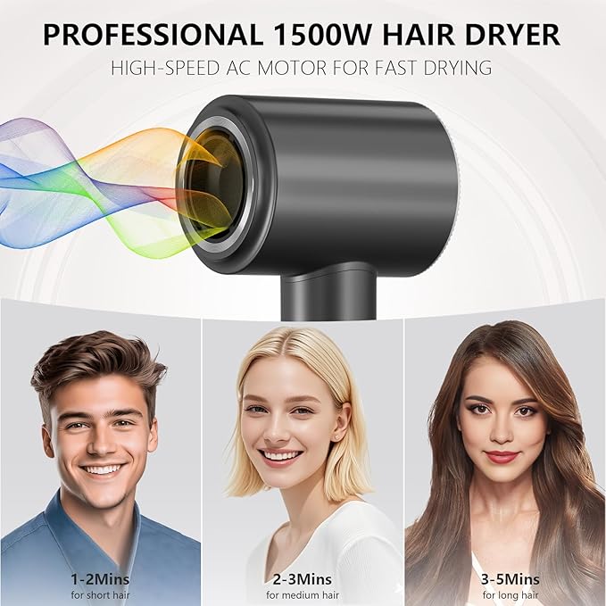 Hair Dryer, 160000 RPM Professional High-Speed Blow Dryer 2 Billion Negative Ionic Care Hair Dryer (Black Gray)
