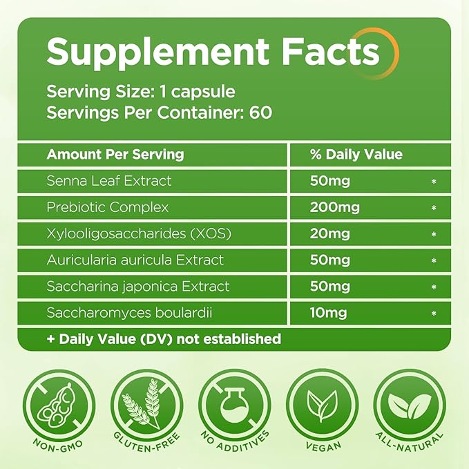 Colon Cleanse Detox Supplement – Triple Action Digestive Wellness, Natural Gut Support for Bloating & Constipation Relief, with Senna, XOS & Probiotic Yeast, 60 Vegan Capsules for Women & Men