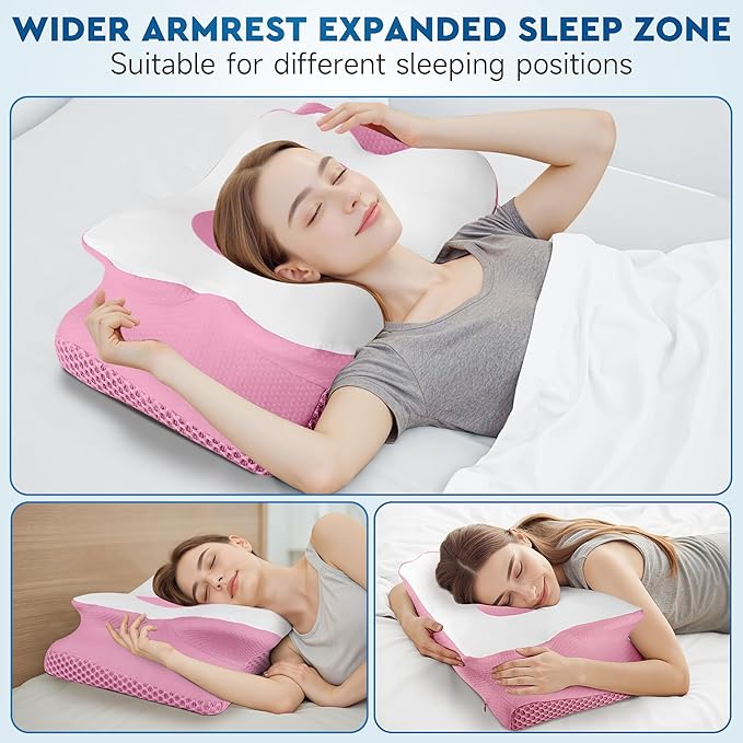 Cervical Neck Pillow, Memory Foam Neck Support Pillows for Sleeping, Shoulder Pillow for Side Sleepers, Back Stomach Sleepers, CertiPUR-US Certified, Standard Size, Pink
