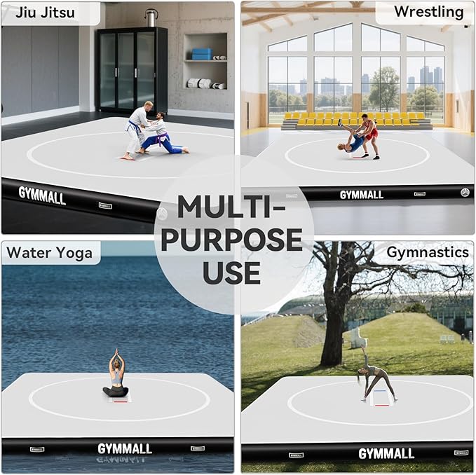 Wrestling Mat Inflatable 5FT/6.6FT/10FT/13FT/16.5FT, Foldable 4" Thick Jiu Jitsu Mats for Home Outdoor Indoor, Waterproof PVC Mat for Gymnastics, Water Yoga, PE Training, BJJ, MMA, Grappling