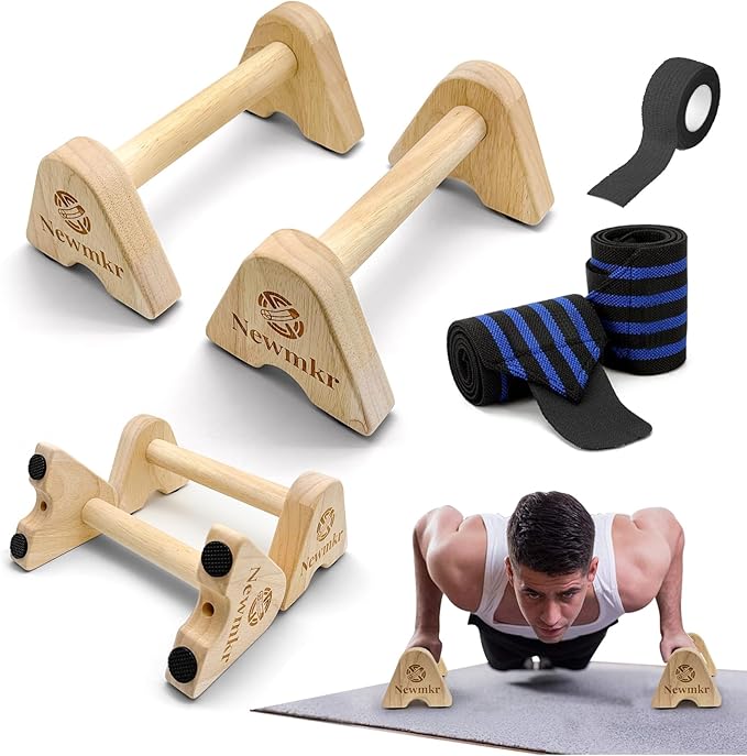 2PCS Wooden Parallettes Push up Bars, Non-Slip Base, Wood Pushup Handles with Wrist Guard, Exercise Home Workout Equipment for Men and Women Strength Training, Planks Calisthenics