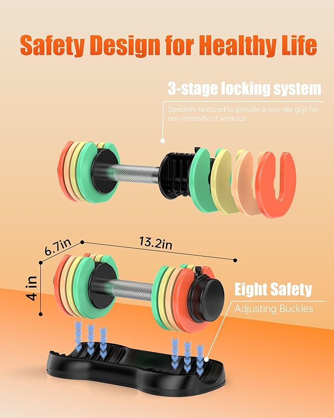 Uboway Adjustable Dumbbell Set (2.5-12.5 lbs) โ Pair of Free Weights with Quick-Change Weight Plates, Non-Slip Grip & Storage Tray โ Ideal for Home Gym, Strength Training, Beginners, Women & Men