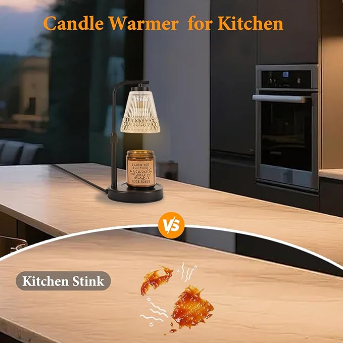 Candle Warmer Lamp Adjustable Height & Dimmable, Electric Candle Warmers for Jar Candles, Home Decor Lamp with Timer, Perfect Gifts for Women Men, Safe Night Light for Bedroom Office (Black)