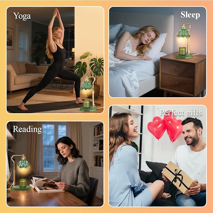 Candle Warmer Lamp with Adjustable Height - Flameless 4-Level Dimmable Wax Warmer, Timer Function & Stylish Design in Multiple Colors(Greener)