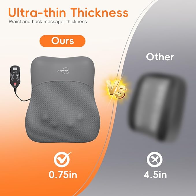 Back Massager, Ultrathin Rolling Up and Down Back Massage with Heat 4D Kneading & Red Light Therapy for Pain Relief Deep Tissue,Shoulder Massager Gift for Men Women Parents Relaxation at Car,Grey