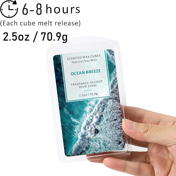 STRN Scented Wax Melts Wax Cubes Long Lasting Strong Scent, Soy Wax Cubes for Warmer Jelly Wax Melts Set, Ocean Breeze, Fresh Linen, Bohemia Forest, Summer Wind (4 x 2.5oz)