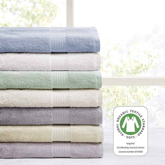 Madison Park Organic 100% Cotton Bathroom Towel Set, Hotel & Spa Quality Highly Absorbent, Quick Dry, Include for Shower, Handwash & Facial Washcloth, Multi-Sizes, Grey