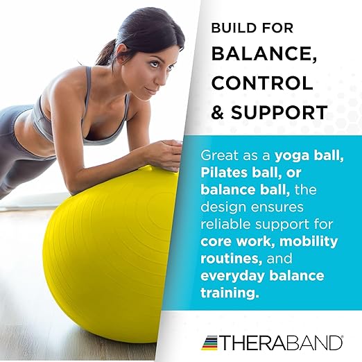 THERABAND Standard Exercise Ball, 18" Yellow Stability Trainer for 4'7"–5' Users, Yoga & Pilates Ball, Balance & Core Trainer, For Athletes Fitness at Gym & Home