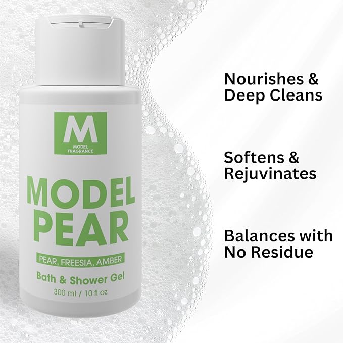 Model Pear Gourmand Body Gel | Pear, Amber, and Freesia Scented | Hydrating, Nourishing, and Refreshing Shower Gel | Scented Spa Products | Premium Body Cream for Clean, Soft Skin