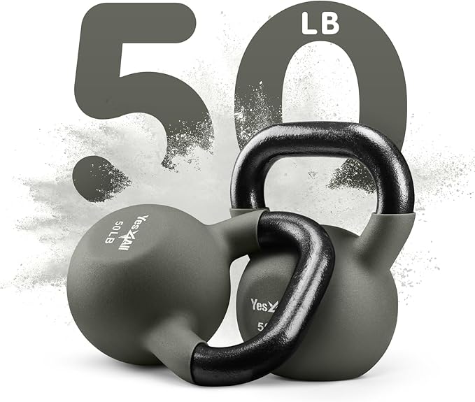 Yes4All Kettlebell, 5-65 LB Neoprene Coated Cast Iron Kettlebells, Wide Grip Handle & Flat Bottom for Swings, Squats, Deadlifts, Push Ups & Full Body Training at Home Gym - Single & Set