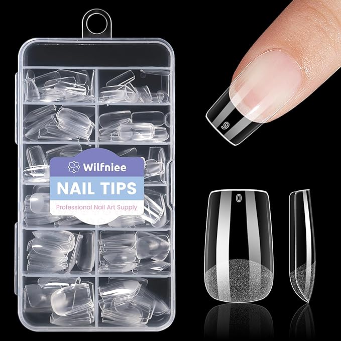Short Square Nail Tips: 240PCS Acrylic Pre-shaped Soft Gel Square Nail Tips, 12 Sizes Full Cover Fake Press on Nails for Beginner Professional DIY Nail Salon