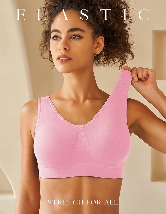 Womens Sports Bras, Yoga Comfort Seamless Stretchy Sports Bra for Women 3 Pack
