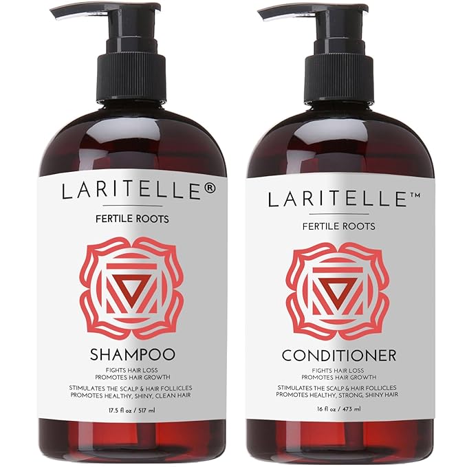 Laritelle Organic Shampoo 17 oz + Conditioner 16 oz | Prevents Hair Loss, Promotes Hair Growth | Ayurvedic Herbs, Lavender, Ginger & Rosemary | NO GMO, Sulfates, Gluten, Alcohol, Parabens, Phthalates