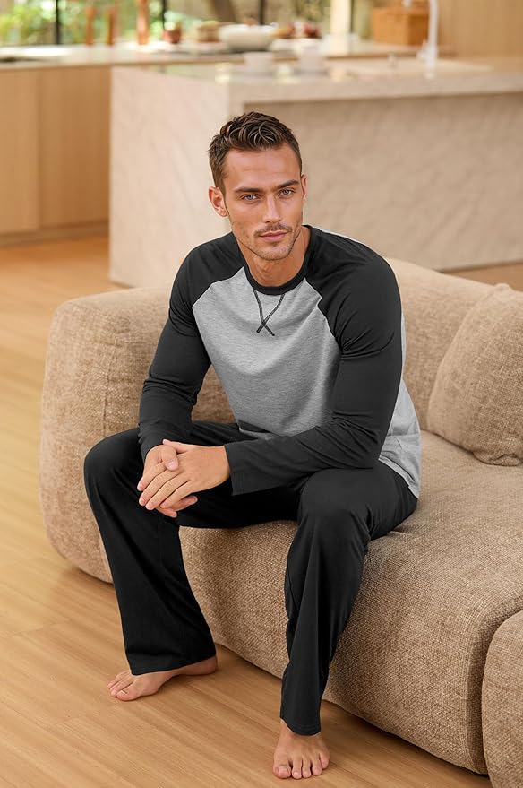 NITAGUT Men's Pajama Set Long Sleeve Sleepwear 2 Piece Loungewear with Pockets Soft Comfy Nightwear