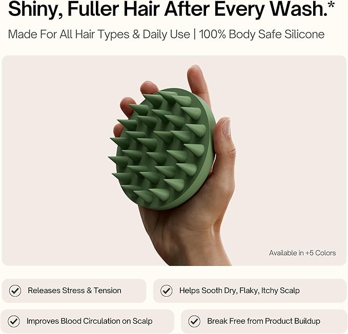 SXNSE - Revive Silicone Scalp Massager, Arctic - Manual Hair & Scalp Scrubber for Dandruff, Buildup, Itch, & Hair Growth - Soft Exfoliating Silicone Bristles for Wet & Dry Hair, Flake-Free Finish