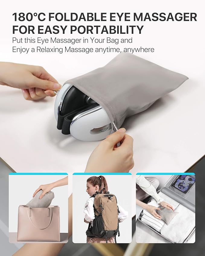 ALLJOY Eye Massager with Heat and Cooling for Migraines, Eye Massager for Relief of Migraine, Dry Eyes, Sleep, Rechargeable Bluetooth Music, Gifts for Women and Men