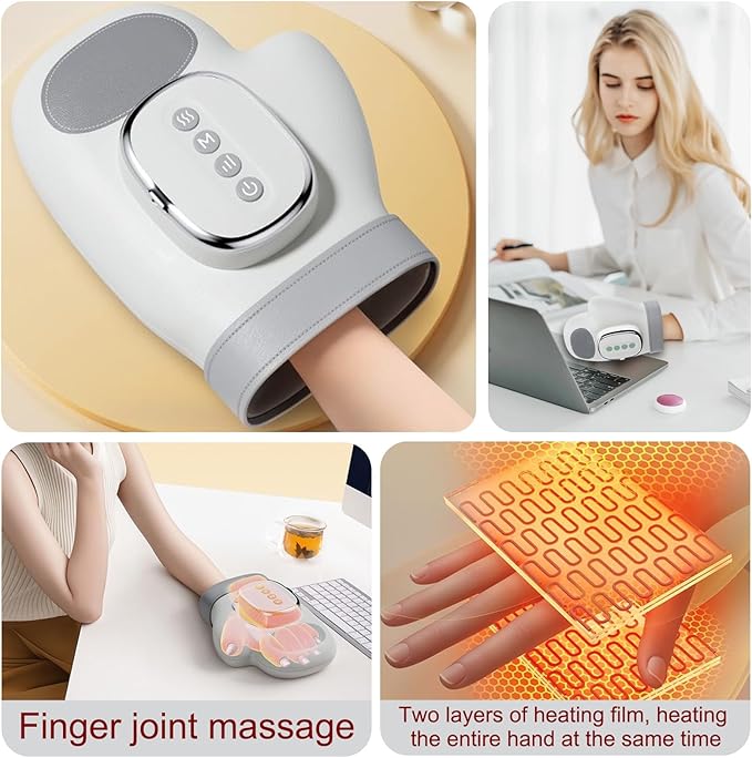 EGH Hand Massager with Heat and Compression – 14 Airbags, 3 Modes & 5 Intensities, Wireless Rechargeable Portable Wrist & Finger Massager, Gift for Women/Men (Gray)