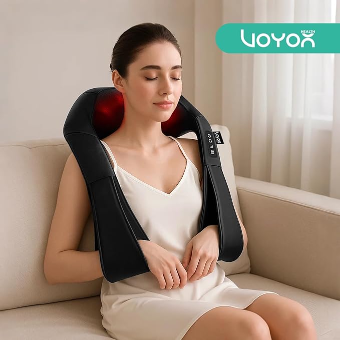 VOYOR-HEALTH Shiatsu Neck and Back Massager with Heat, Electric Deep Tissue 4D Kneading Massage for Shoulder, Back, Neck and Full Body Muscle Pain Relief, Home, Car, Office Use (Blue Grey)