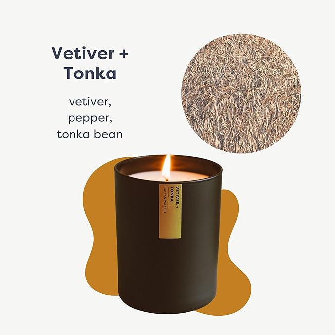 Calyan Wax Co. Soy Wax Candle, Vetiver + Tonka Scented Candle, 75 Hour Burn Time, Aromatherapy Soy Candles, Non Toxic & Vegan Soy Wax, Black Tumbler Scented Candles, 13Oz