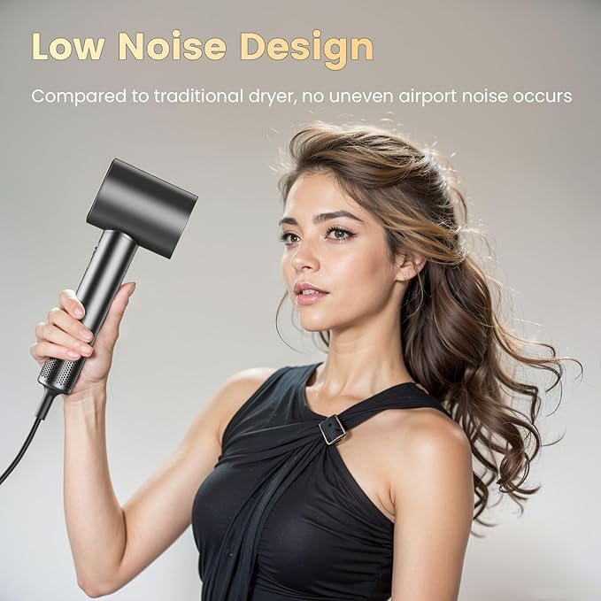 Hair Dryer,110000 RPM High-Speed Brushless Motor for Fast Drying with HD Digital Display Low Noise Compact Hair Blow Dryer for Curly Hair for Home Travel Salon #201BK