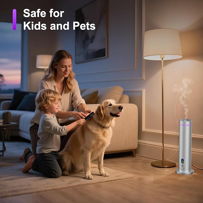Waterless Diffuser, 1000 Sq.Ft Coverage, Essential Oil Diffuser with Tilt-Safe, Remote Control, Adjustable Mist Mode, Mood Lights Aromatherapy Diffuser for Home, Large Room, Office, Hotel, Silver