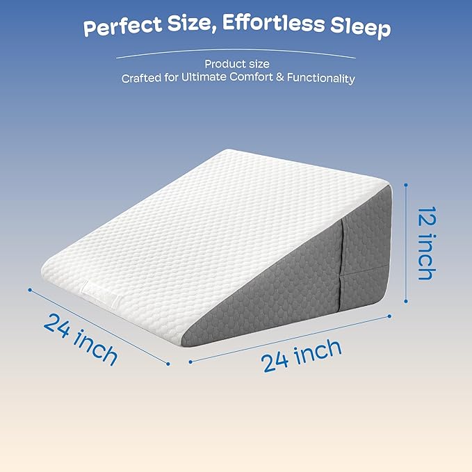 12" Bed Wedge Pillow for Post-Surgery Sleeping & Headboard Support - Acid Reflux, GERD, Heartburn & Snoring Relief - Memory Foam Back Support Pillow for Sitting, Resting, Reading