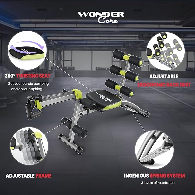 WONDER CORE 2 Total Gym Machine, Ab Workout Equipment, Adjustable Ab Machine for Stomach Workout, Sit Up Exercise Equipment for Home Workouts, Abdominal Trainer, Ab Lounger Exercise Chair