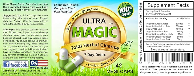 Magic Detox 7 Day Cleanse - Full Body Detox for Toxin Rid, Gut, Kidney & Liver Cleanse - Natural Herbal Detoxify and Cleanser - Non-GMO, Lab Tested, Made in USA - 42 Veg Capsules