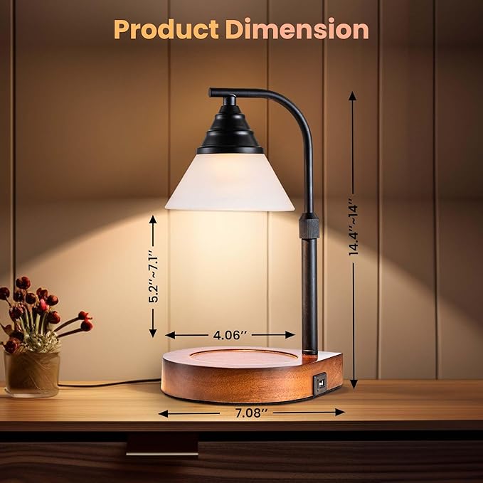 Candle Warmer Lamp New Modern Teardrop Style (4 Bulbs, Dimmer/Timer, Adjustable Pole, USB A&C Charging Ports)-Soft Brightness-Creates Ambience-Giftbox Included