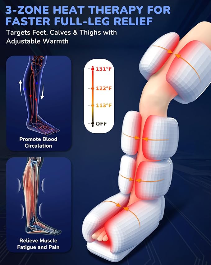 Leg Massager with Heat and Compression : Sequential Compression Boots with 6 Modes,9 Intensity and 3 Heat for Circulation and Pain Relief - Christmas Birthday Gifts for Mom, Dad, Athletes, Gym
