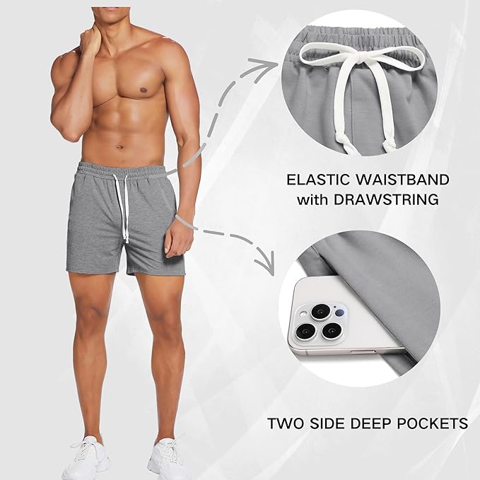 Deyeek 5.5 Inch Mens Pajama Shorts Sleep Cotton Lounge PJ Lightweight Elastic Waist Drawstring Nightwear Bottom with Pockets