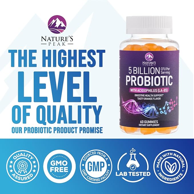 Probiotic Gummies 5 Billion CFU - Daily Probiotic Gummy Supplement for Women, Men & Teens - Natural Digestive Health, “Good” Gut & Immune Support with 6 Pro Biotic Strains - Orange Flavor - 60 Count