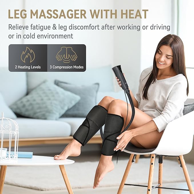 FIT KING Air Compression Leg Massager with Heat Calf Massager for Circulation (Corded Electric) Helpful for Pain Relief RLS Edema and Muscles Relaxation - Great Gift for Wife Mom