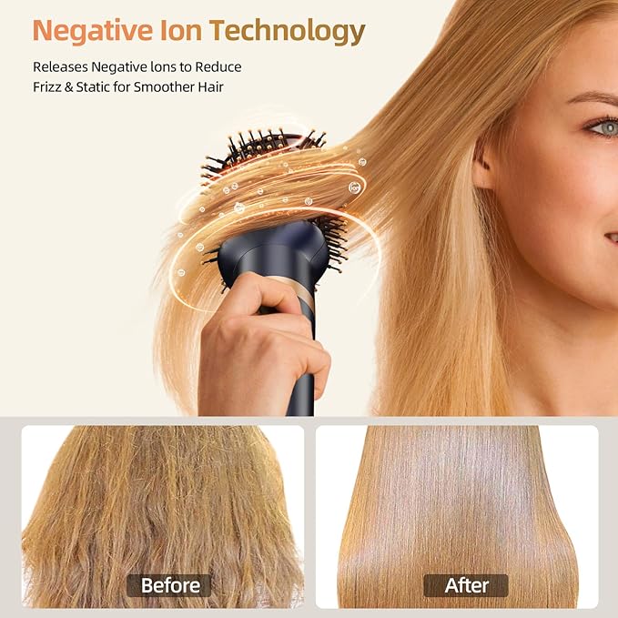 T-GOGO Hair Dryer Brush Professional: 6 in 1 Hot Air Hair Styler & Dryer Set, Powerful Hair Air Curling Iron High-Speed Negative Ionic Blow Dryer, Auto-Wrap, No Heat Damage (Dark Blue)
