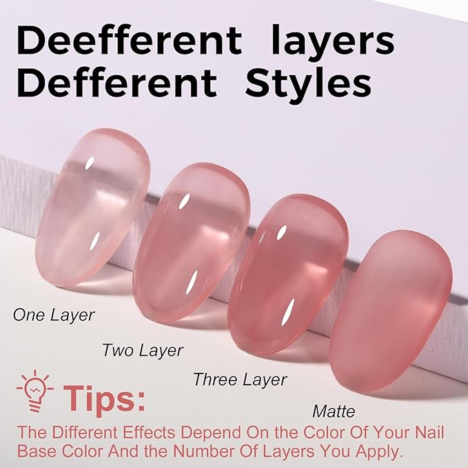 TOMICCA Jelly Pink Gel Nail Polish, Peach Pink Gel Polish, Light Nude Pink Nail Polish Quick Dry, UV Light Cure Translucent Pink Nail Polish Long Lasting Neutral Nail Art Manicure